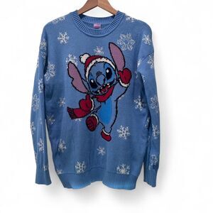 Disney Women's Blue and White Crewneck Stitch Christmas Sweater L